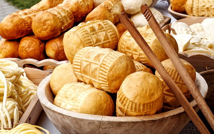 Traditional smoked cheese in Zakopane market, Poland.