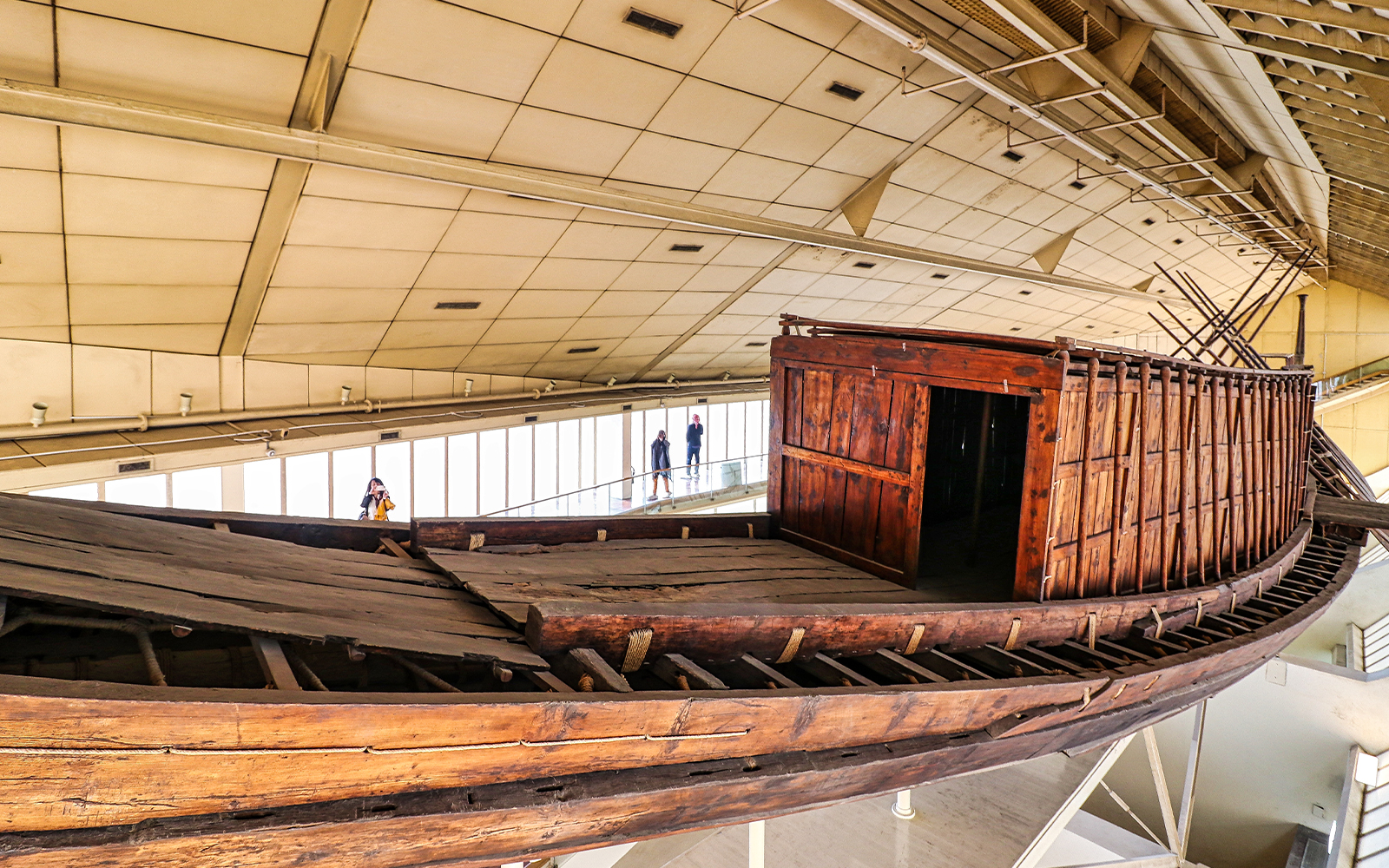 Ancient Egyptian solar boat displayed in the Giza Solar Boat Museum, Egypt.