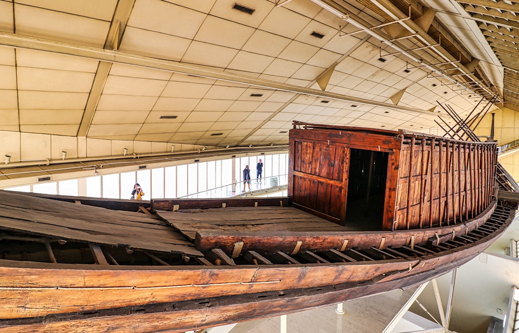 Ancient Egyptian solar boat displayed in the Giza Solar Boat Museum, Egypt.
