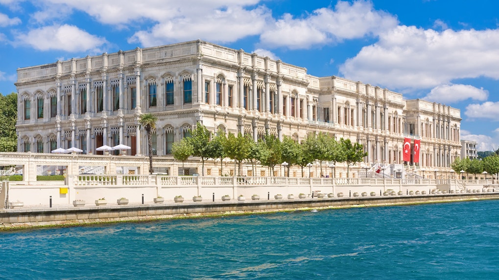 Ciragan Palace along the Bosphorus in Istanbul, Turkey.