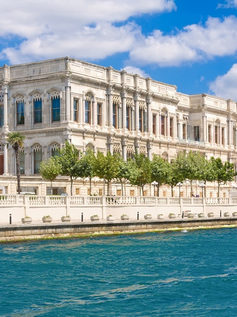 Ciragan Palace along the Bosphorus in Istanbul, Turkey.