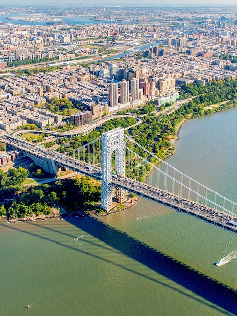 Aerial view of George Washington Bridge over the Hudson River, New York City.