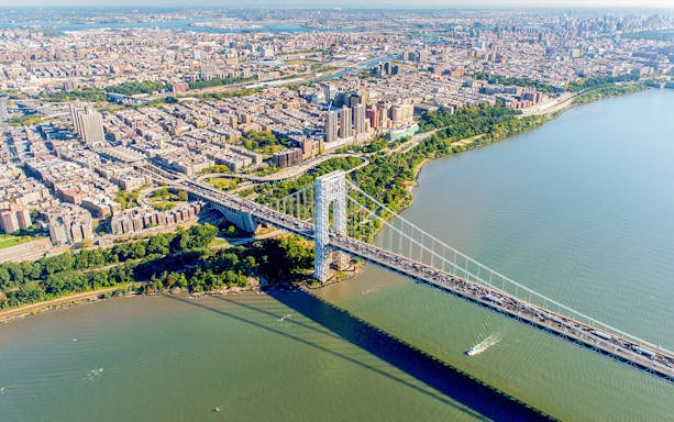 Aerial view of George Washington Bridge over the Hudson River, New York City.