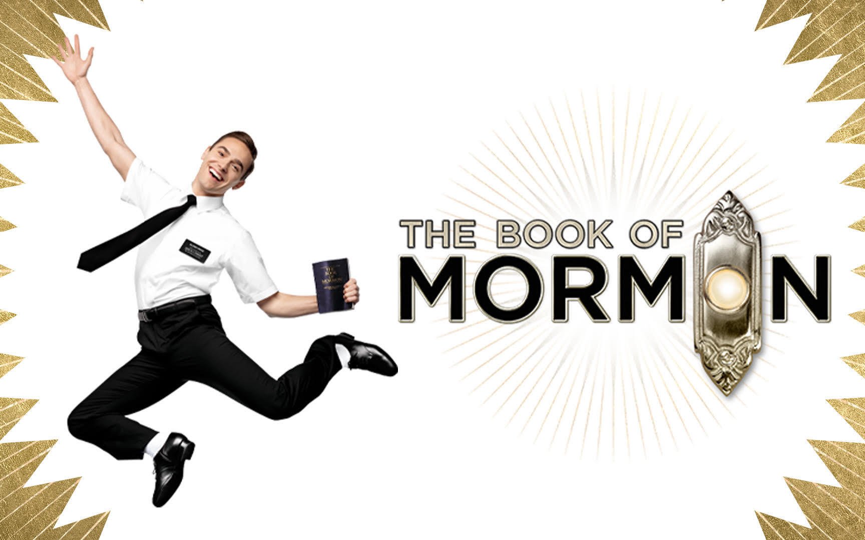 The Book of Mormon Brisbane tour promotional image with jumping performer
