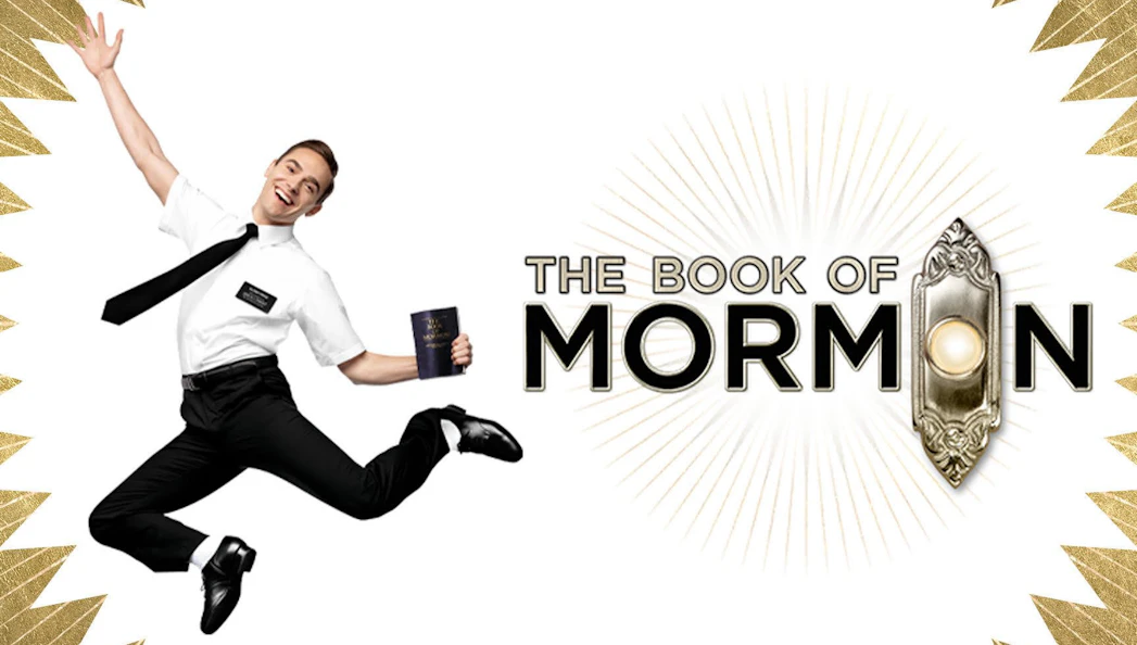 The Book of Mormon Brisbane tour promotional image with jumping performer