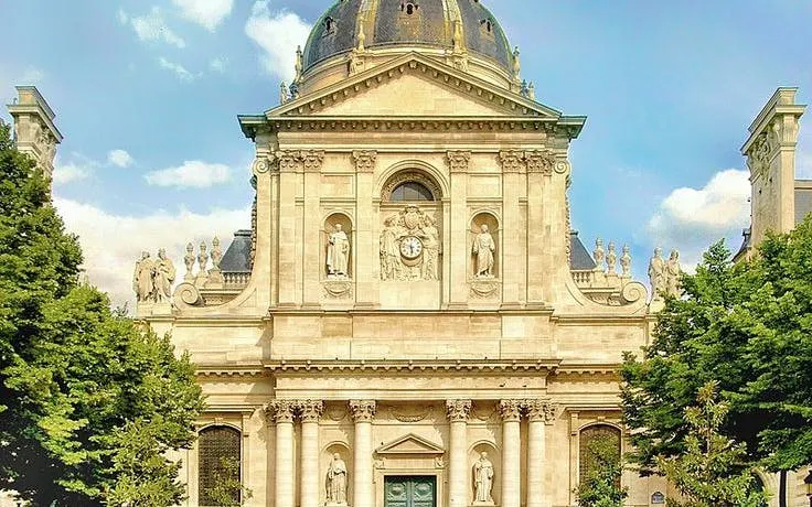 Sorbonne University facade on Saint-Germain-des-Prés and Latin Quarter tour, Paris.