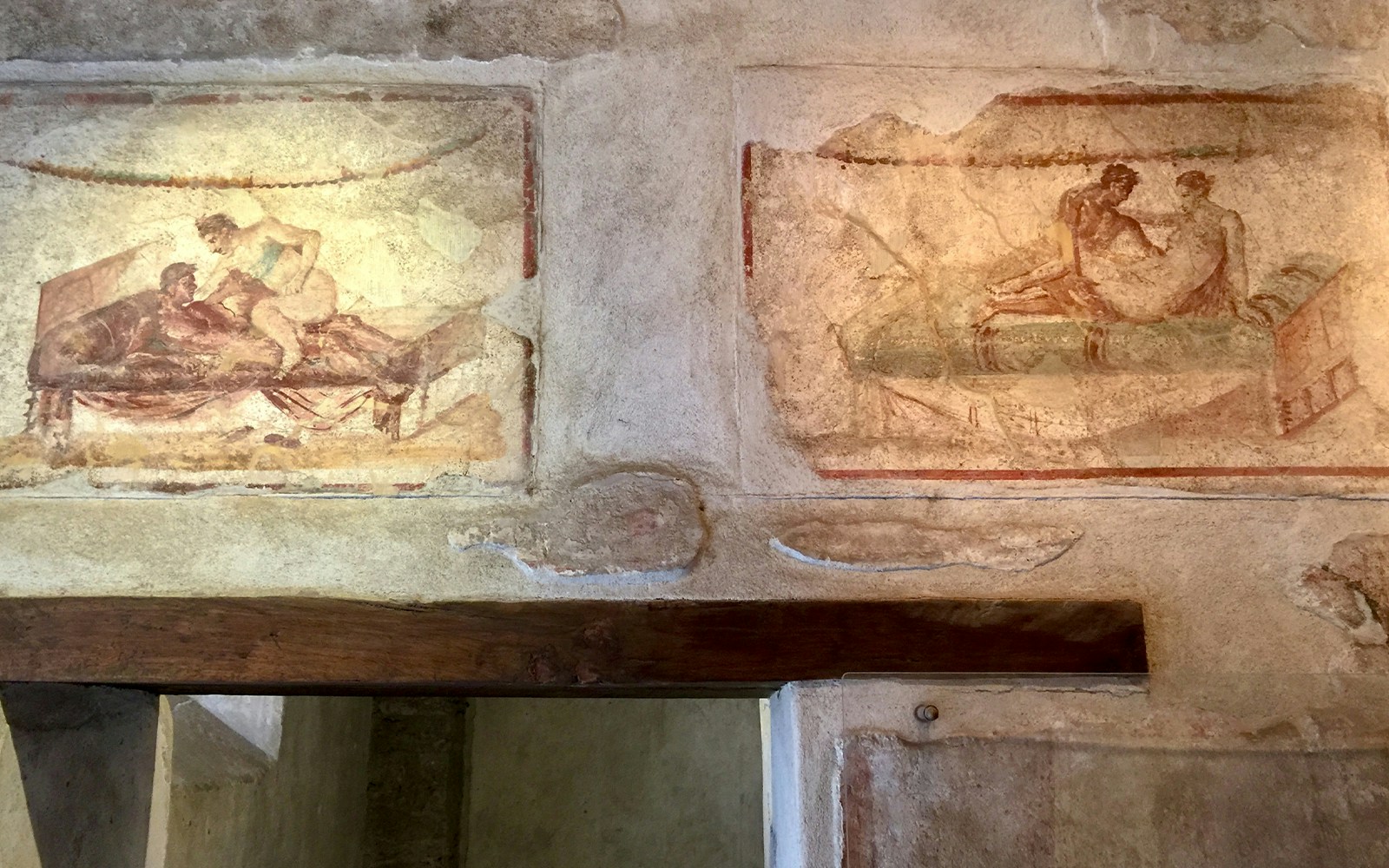 frescos of lupanar, the ancient Roman brothel in Pompeii