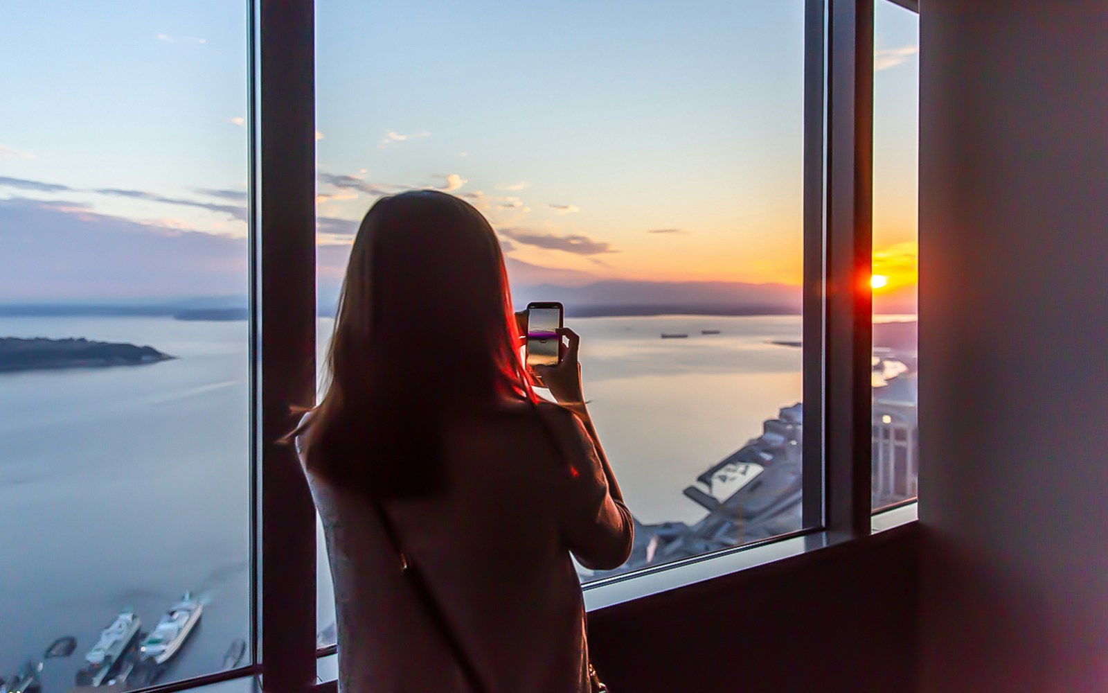 Sunset View from Sky View Observatory over Seattle