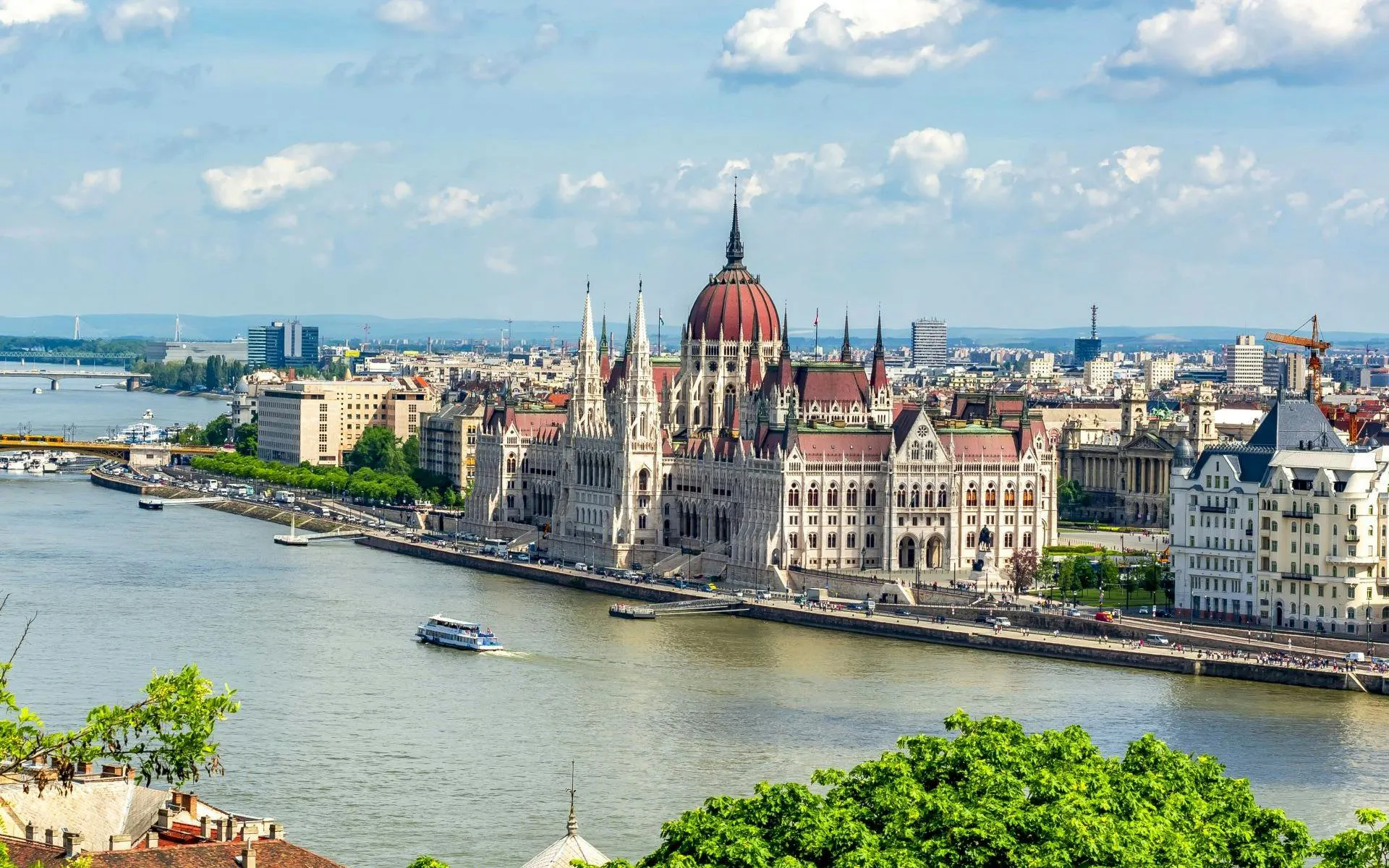 Hungarian Parliament Building along the Danube River in Budapest, Hungary.