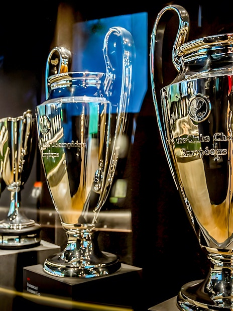 Trophies displayed at Johan Cruijff ArenA during the Classic Tour in Amsterdam.