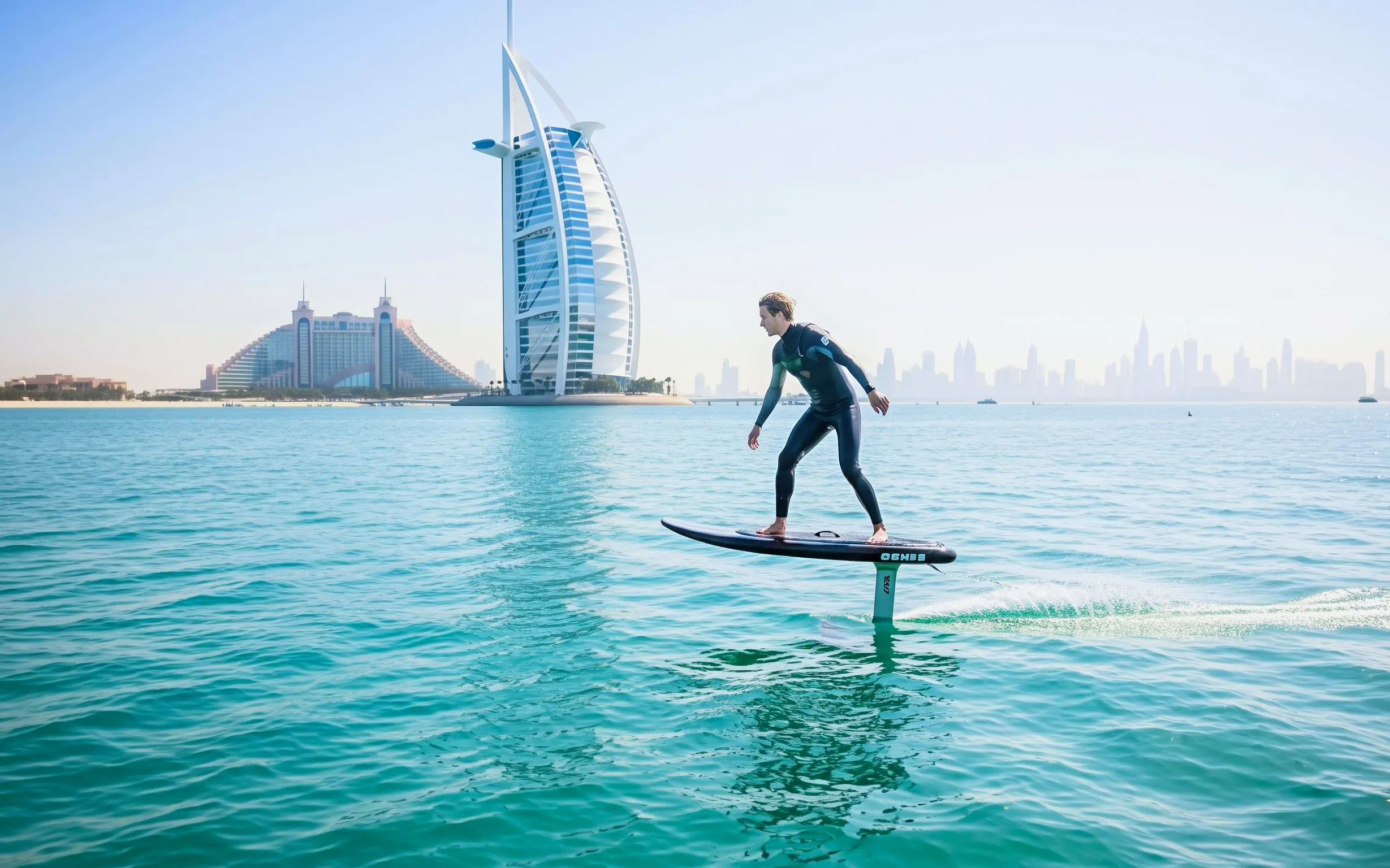 E-foiling near Burj Al Arab in Abu Dhabi.