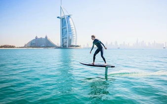 E-foiling near Burj Al Arab in Abu Dhabi.