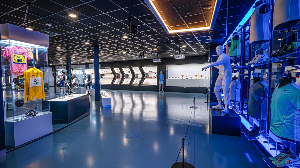 Rafa Nadal Museum Xperience interior with interactive tennis exhibits and memorabilia in Mallorca, Spain.