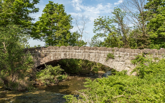 Stone bridge over a stream connecting Goat Island to Three Sisters Island, Niagara Falls State Park.
