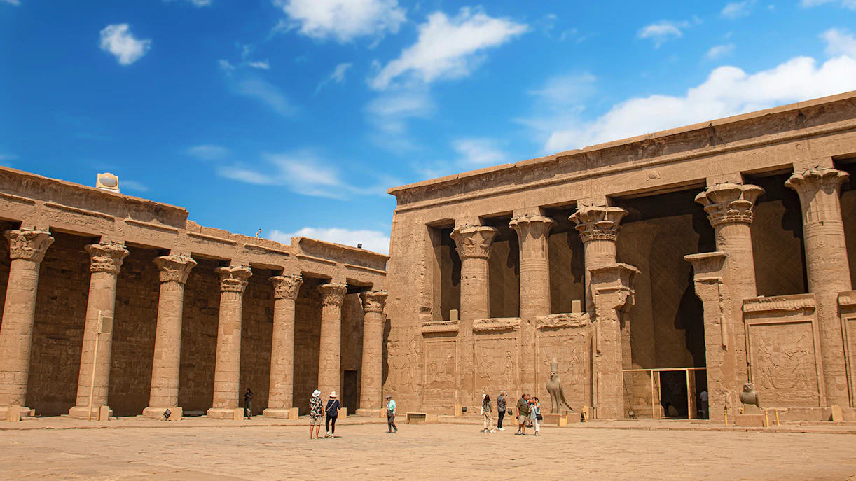 People in the courtyard of Temple of Horus at Edfu