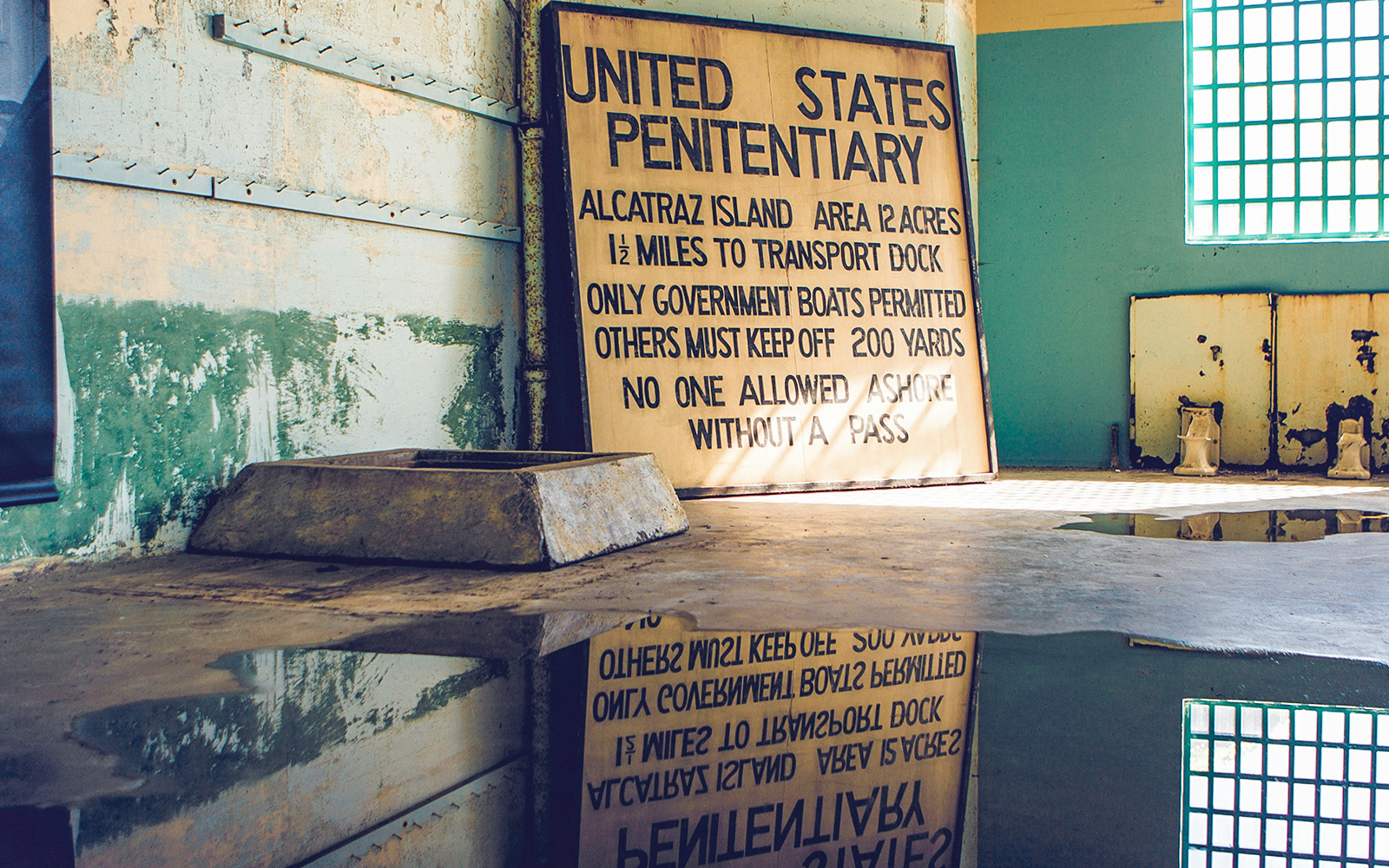Alcatraz prison signage detailing access rules, San Francisco, California.