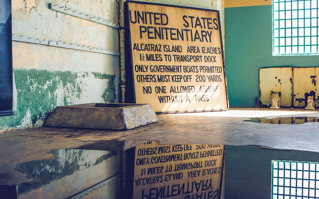 Alcatraz prison signage detailing access rules, San Francisco, California.