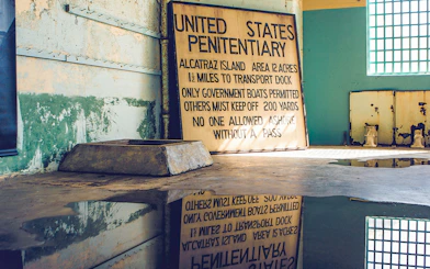 Alcatraz prison signage detailing access rules, San Francisco, California.