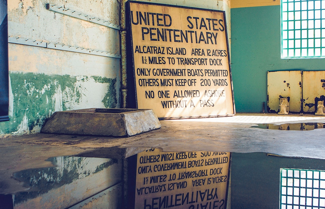 Alcatraz prison signage detailing access rules, San Francisco, California.