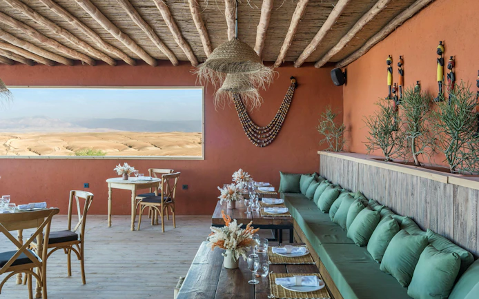 From Marrakesh: Sunset Agafay Desert Luxury Camp Experience with 3-Course Dinner, Pool Access & Dinner Show