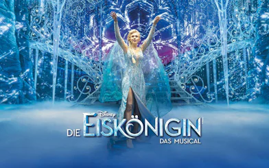 Performer in icy setting from Disney's Frozen the Musical, Stuttgart.