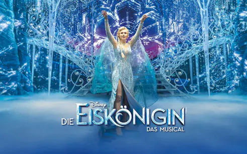 Performer in icy setting from Disney's Frozen the Musical, Stuttgart.