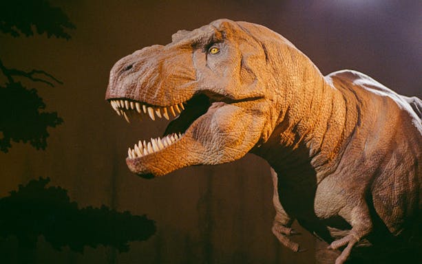 Dinosaur model exhibit at the Natural History Museum, London, United Kingdom.
