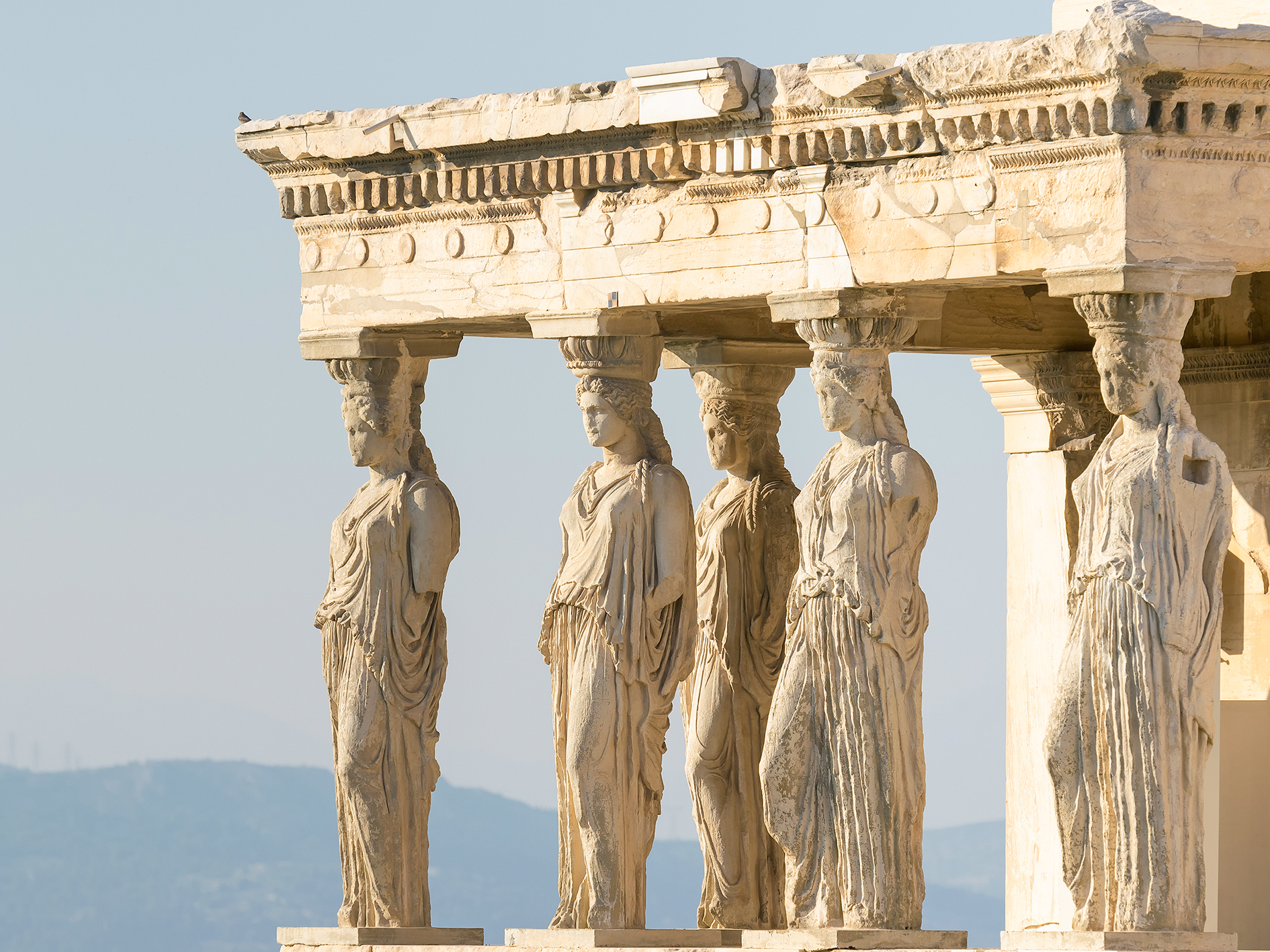 5 Caryatids statues at Acropolis in Greece.