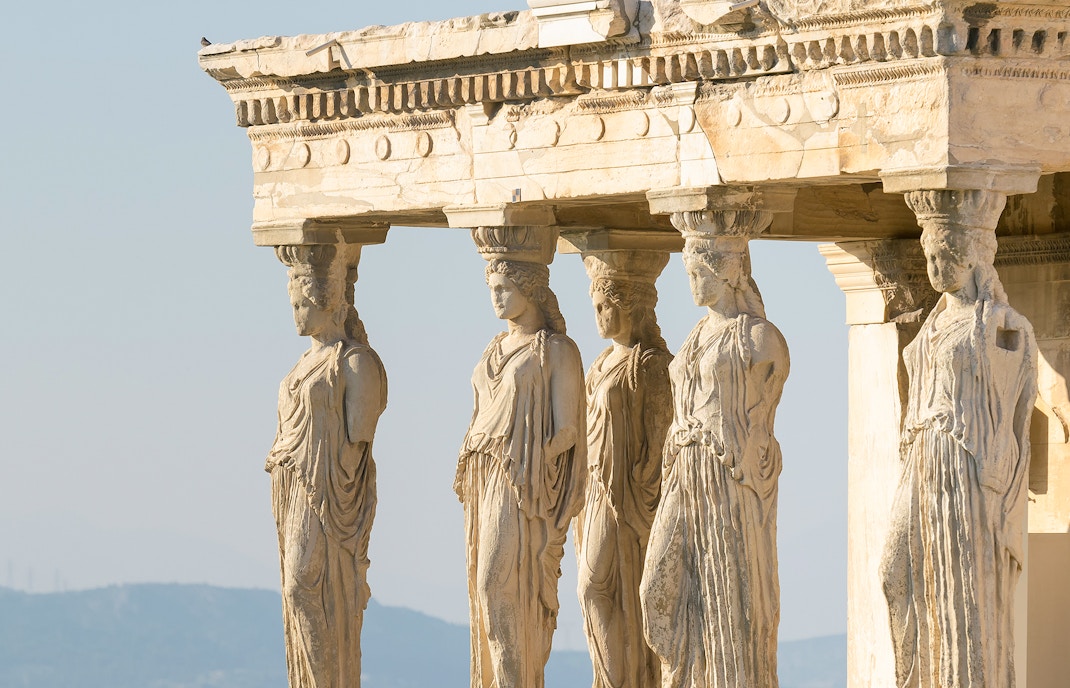 5 Caryatids statues at Acropolis in Greece.