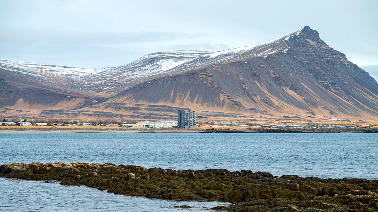 Mount Akrafjall with coastal view near Reykjavík, Iceland.