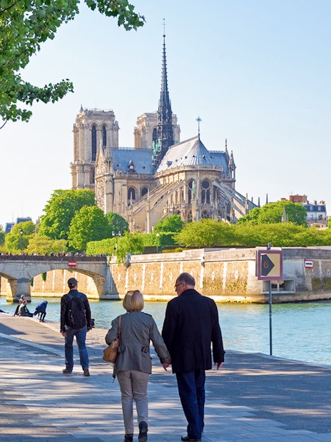 Notre Dame Cathedral view from Seine River on Notre Dame Island, Paris.