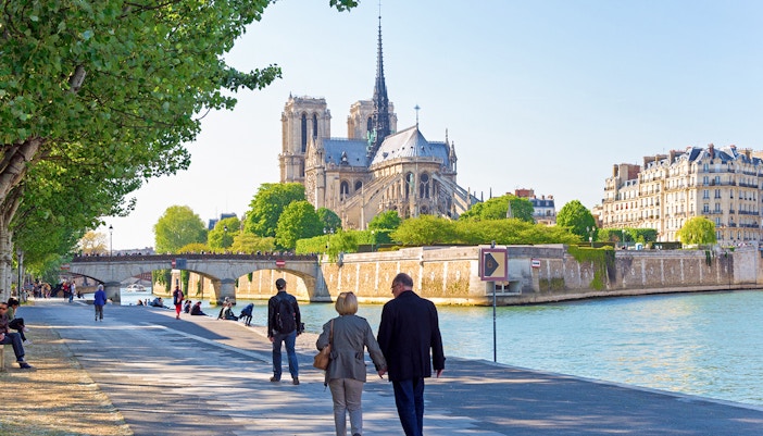 People walking around Notre Dame Cathedral