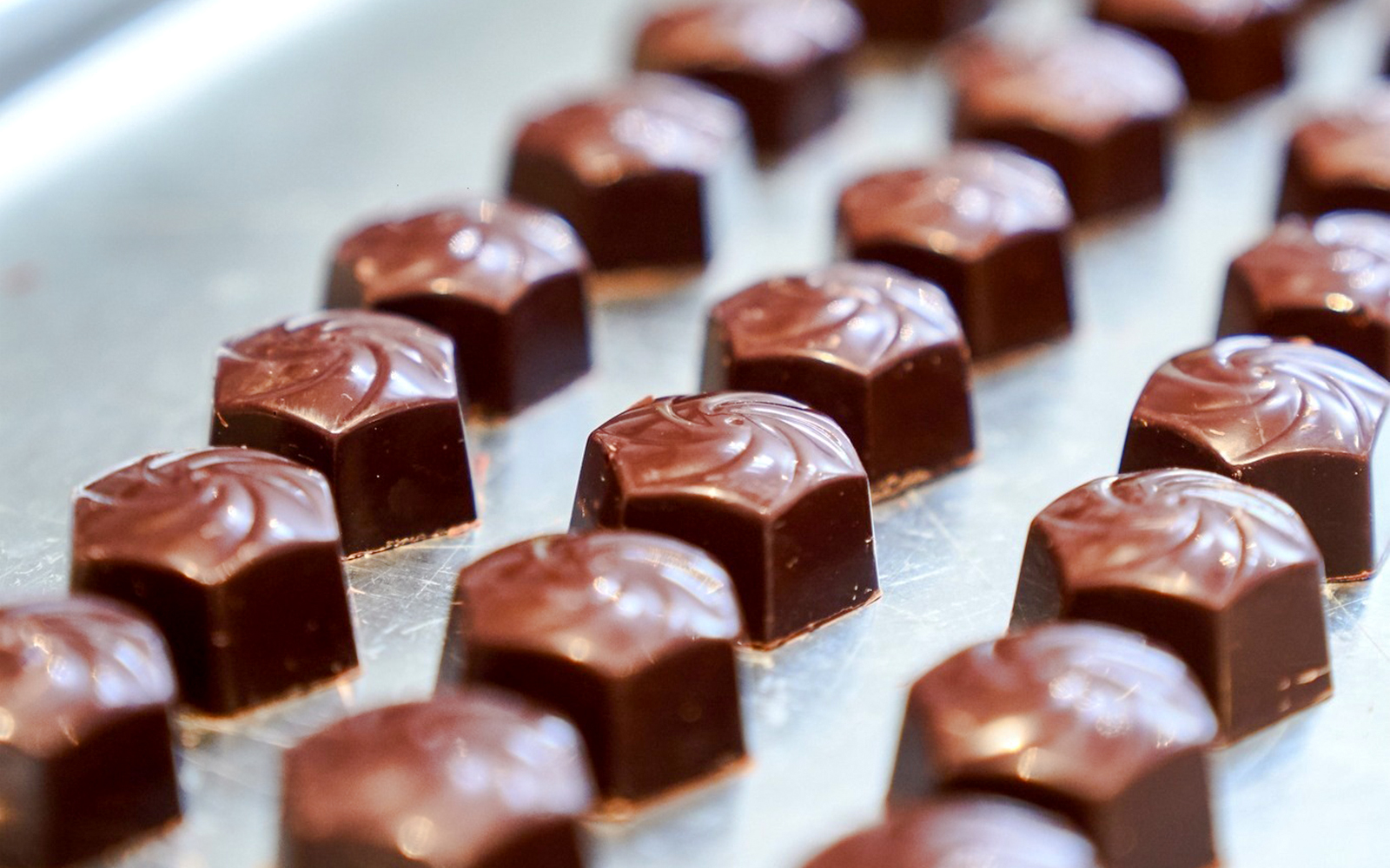 Chocolates on display at Choco-Story Brussels Museum.