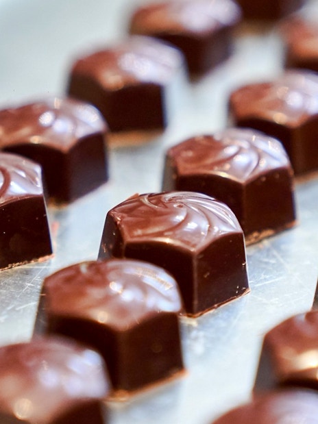 Chocolates on display at Choco-Story Brussels Museum.