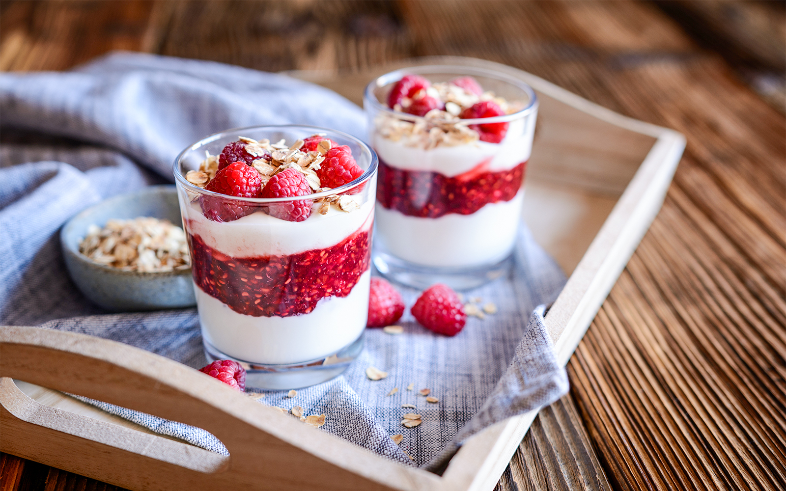 Traditional Scottish cranachan dessert with raspberries and cream in Edinburgh, Scotland.