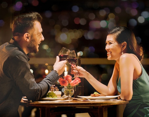 Couple dining at Rudas bath in Budapest