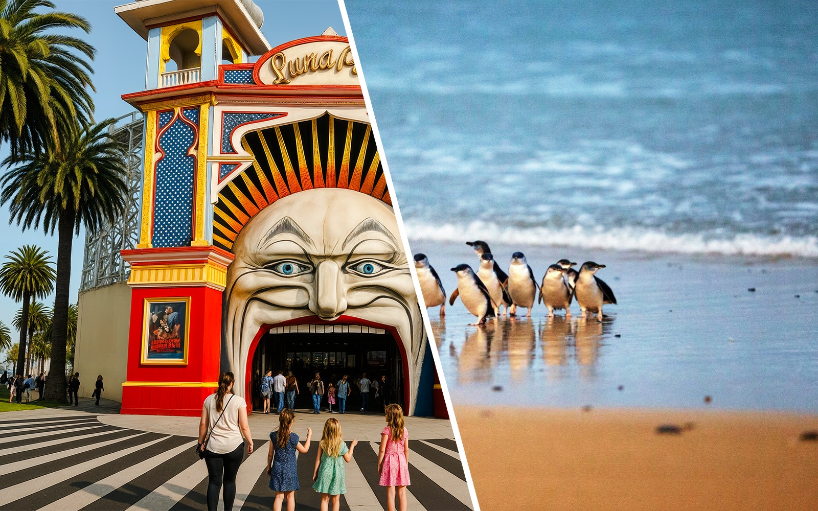 Penguins walking along the beach at Phillip Island Nature Parks, Australia.