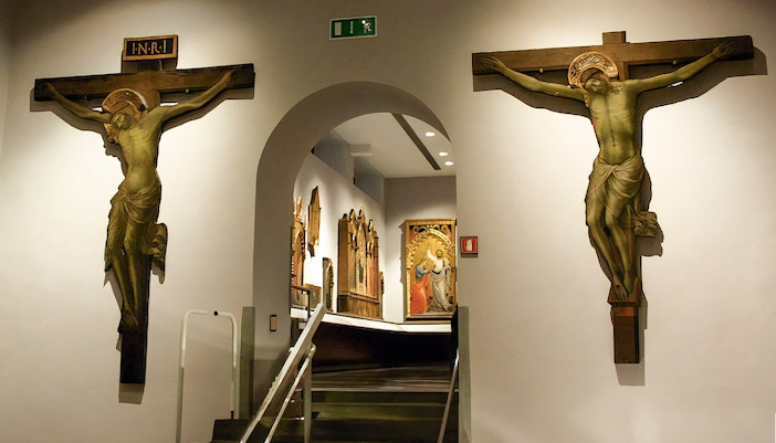 Florentine art hall with sculptures at Accademia Gallery, Florence.