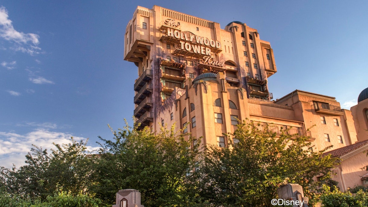 Twilight Zone of Terror ride entrance at Disneyland with eerie lighting and themed decor.
