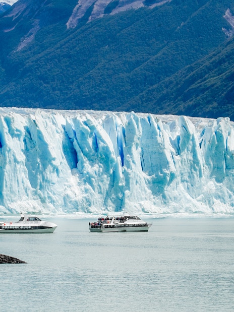 Cruise boats in front of Perito Moreno Glacier, Argentina.