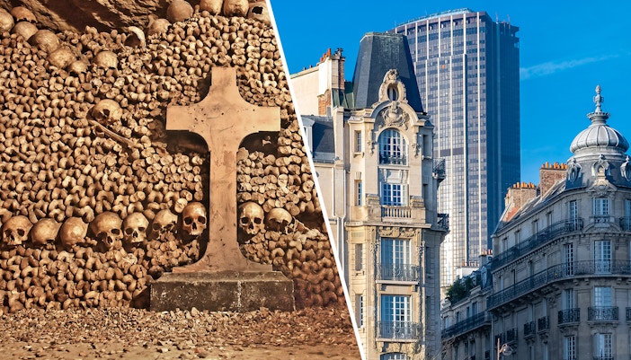Tour Montparnasse e teschi delle catacombe