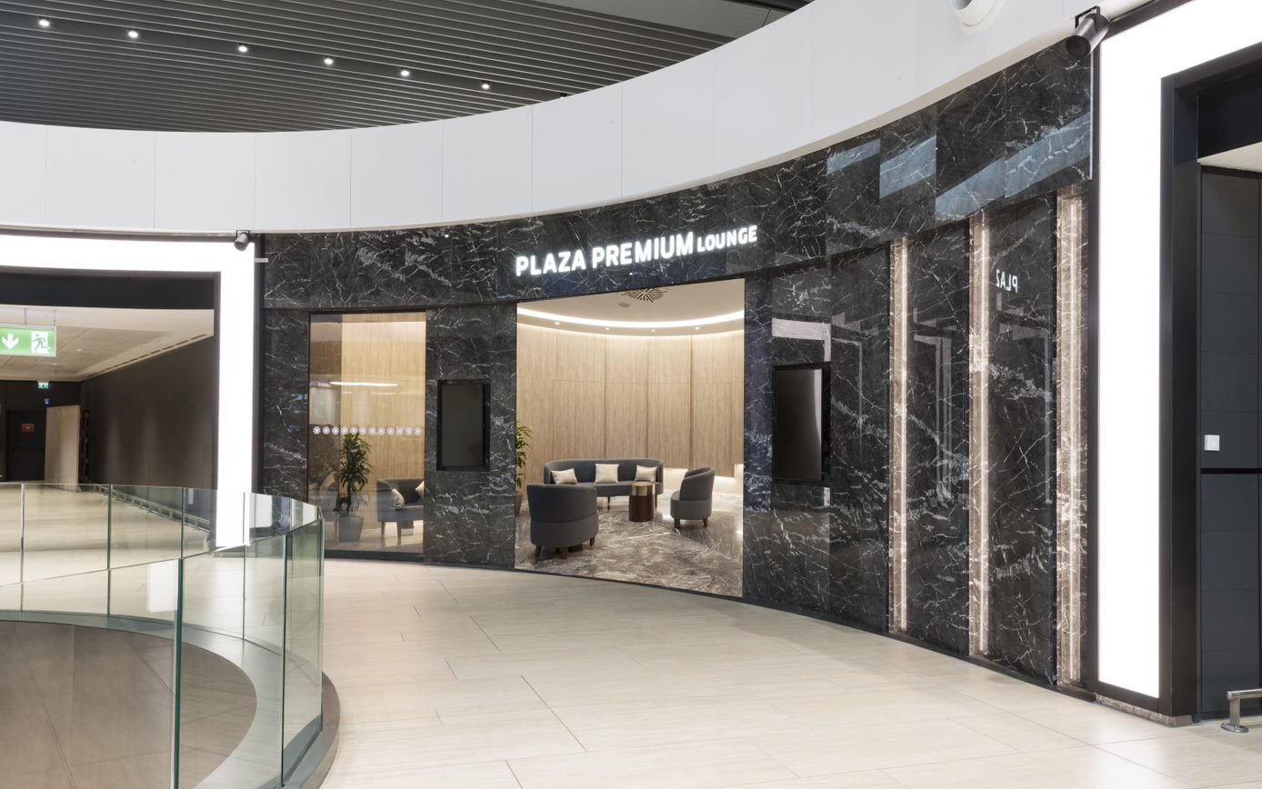 Entrance to Plaza Premium Lounge at Leonardo da Vinci-Fiumicino Airport Terminal 1.