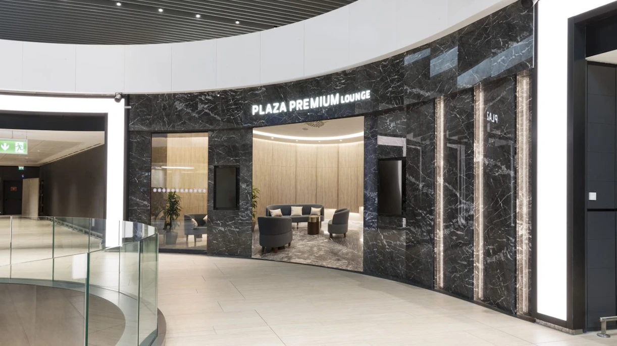 Entrance to Plaza Premium Lounge at Leonardo da Vinci-Fiumicino Airport Terminal 1.