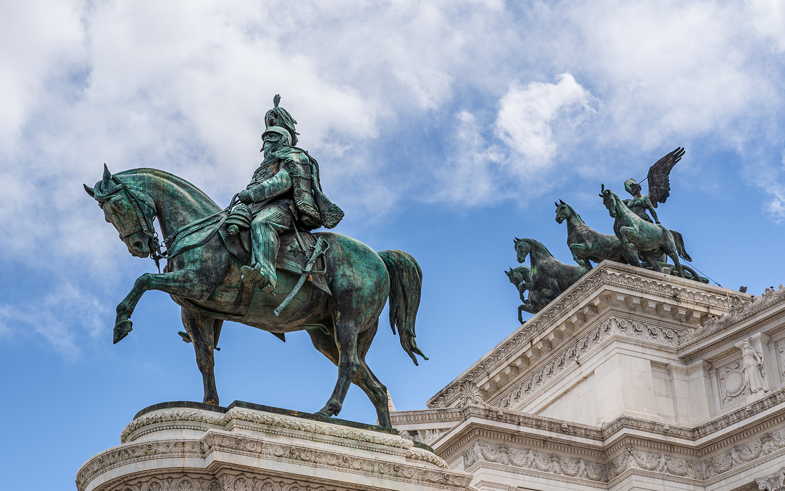 Equestrian statue and chariot sculpture at Altare della Patria, Rome.