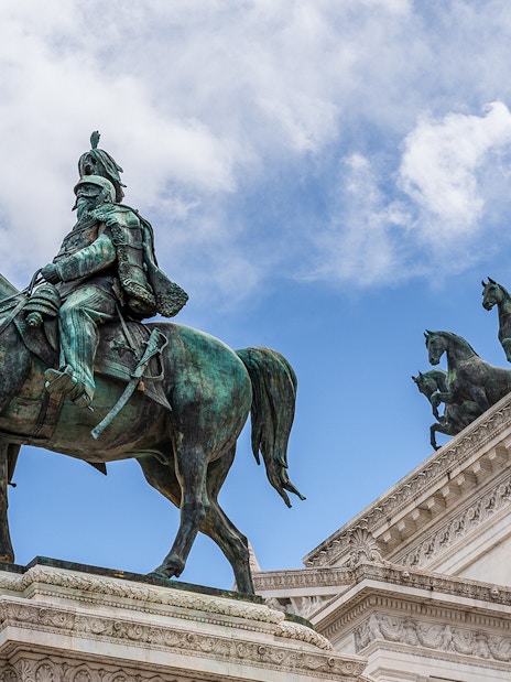 Equestrian statue and chariot sculpture at Altare della Patria, Rome.