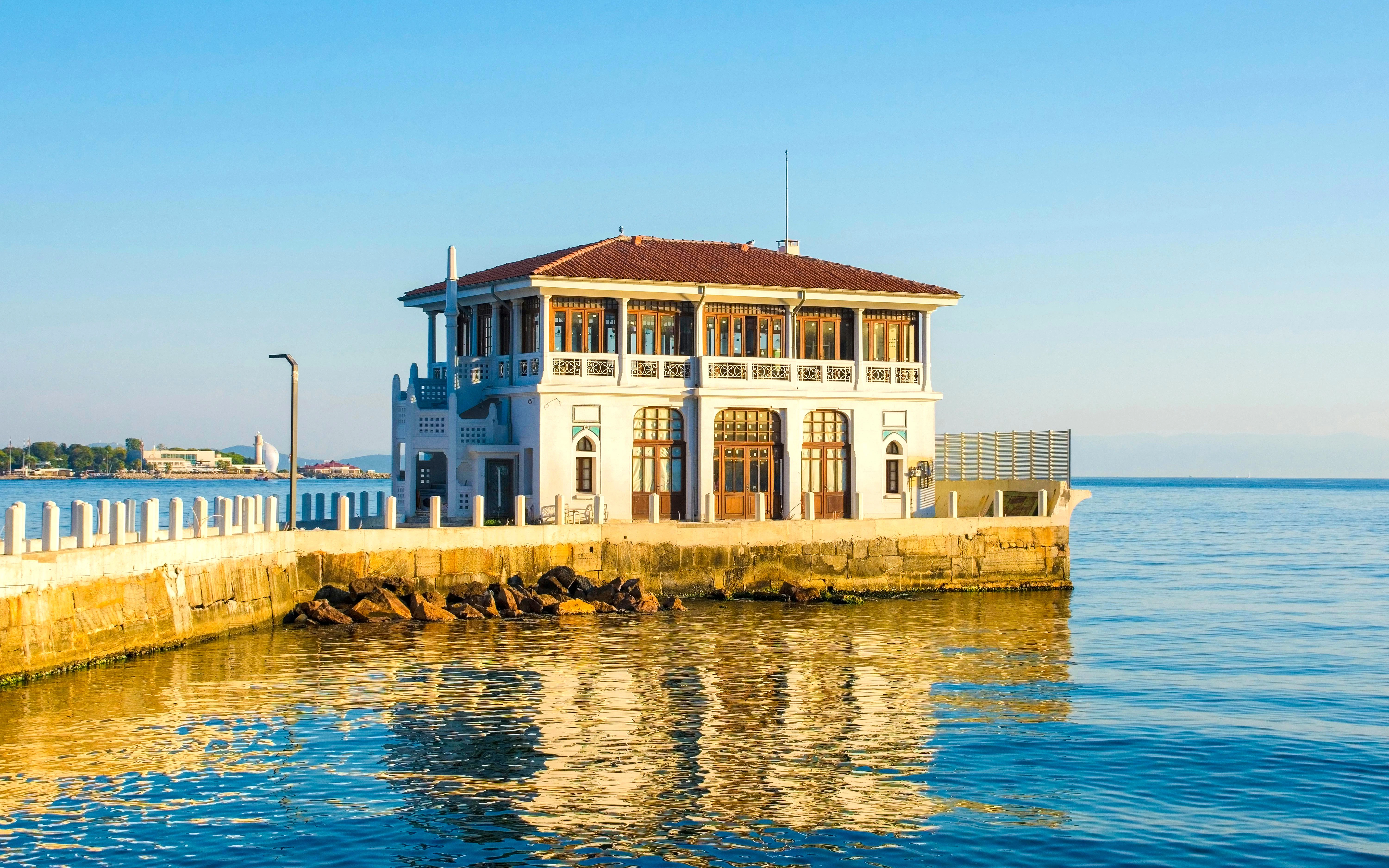 Pier building on the Moda District waterfront in Kadikoy, Istanbul.