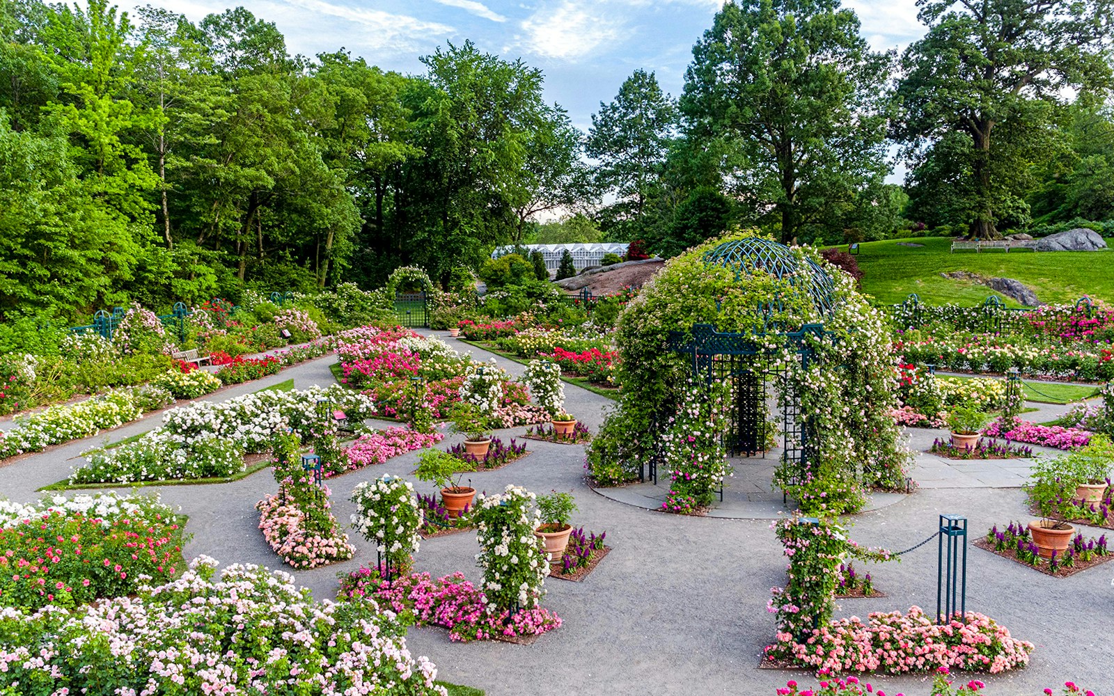 Floral displays and greenery at New York Botanical Garden.