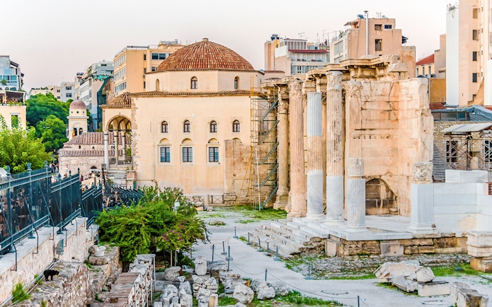 Ancient ruins and historic buildings in Athens, Greece, included in the Athens City Pass.