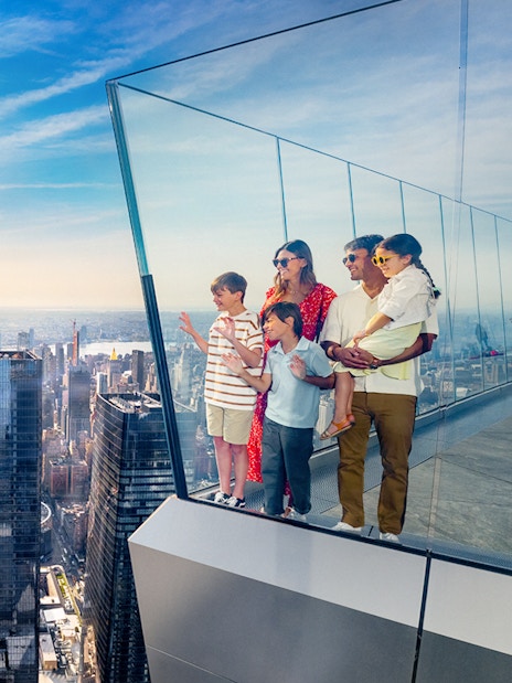 Family enjoying New York City skyline from Edge Observation Deck.