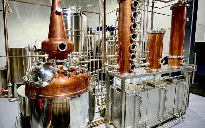 Copper and stainless steel distillation equipment at Fore Distillery.